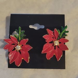 Poinsettia Christmas  Earrings Clip On